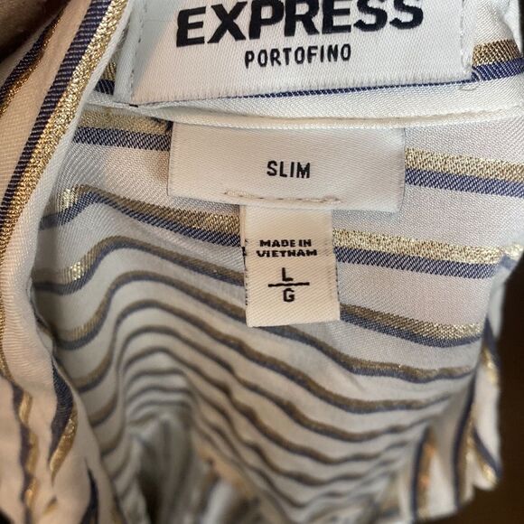 Express the portofino shirt slim large striped metallic gold white blue - Picture 7 of 7
